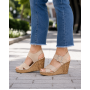 sandale dama bej din piele naturala cu platforma wedge si catarama clp14bej
